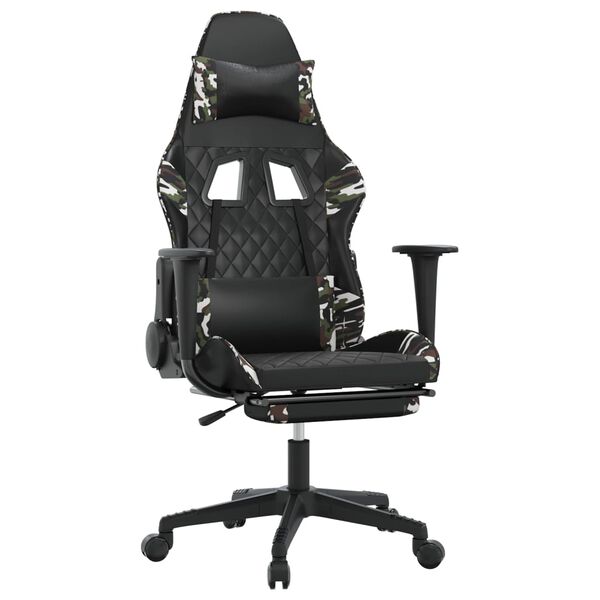 vidaXL Scaun de gaming cu suport picioare, negru/camuflaj, piele eco