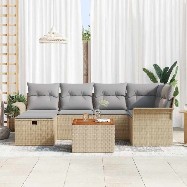 vidaXL Set de canapele pentru grădină cu pernă 7 pcs Bej Rattan poli