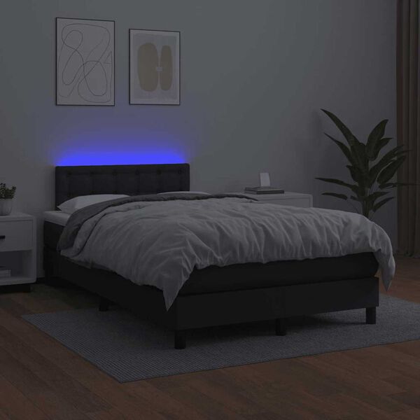vidaXL Pat box spring cu saltea și LED, negru, 120x190 cm, piele eco