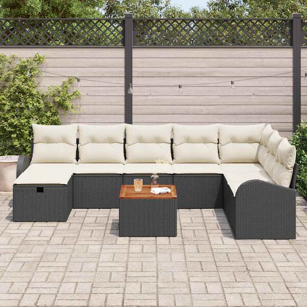 vidaXL Set de canapele pentru grădină cu pernă 9 pcs Negru Rattan poli