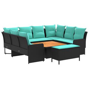 vidaXL Seturi de mobilier cu pernă 7 pcs Negru și Turcoaz Ratan PE