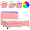 vidaXL Pat continental cu saltea & LED, roz, 200x200 cm, catifea