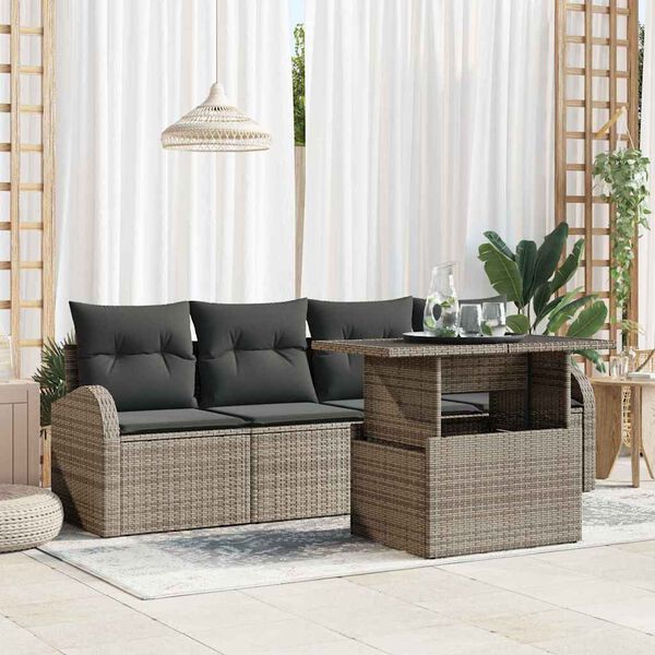 vidaXL Set de canapele pentru grădină cu pernă 5 pcs Gri Poli Rattan