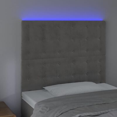 vidaXL Tăblie de pat cu LED, gri deschis, 80x5x118/128 cm, catifea