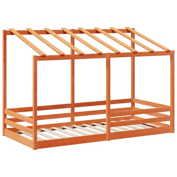 vidaXL Acoperiș pat de copii, maro ceruit, 100x200 cm, lemn masiv pin