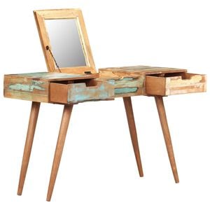 vidaXL Masă de toaletă cu oglindă, 112x45x76 cm, lemn masiv reciclat