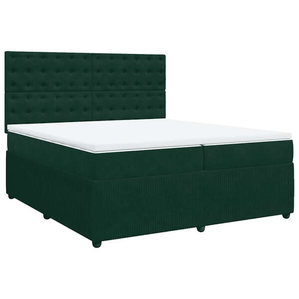 vidaXL Pat box spring cu saltea, verde &icirc;nchis, 200x200 cm, catifea