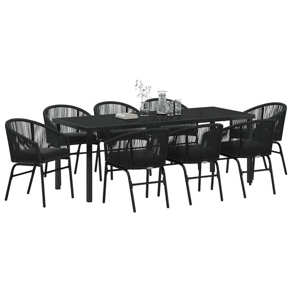 vidaXL Set de masă pentru grădină 9 pcs Negru