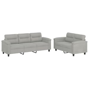 vidaXL Set de canapele cu perne, 2 piese, gri deschis, microfibră