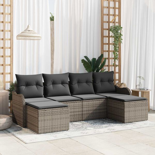 vidaXL Set de canapele pentru grădină cu pernă 6 pcs Gri Rattan poli
