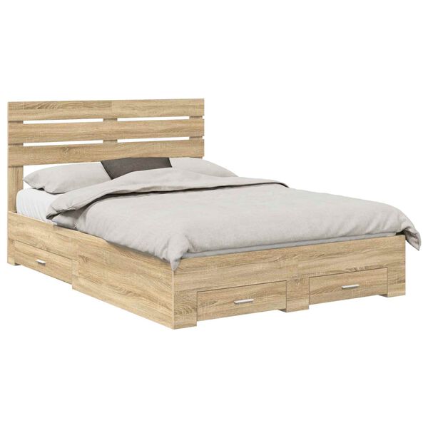 vidaXL Cadru de pat cu sertar cu headboard cu depozitare Lemn compozit