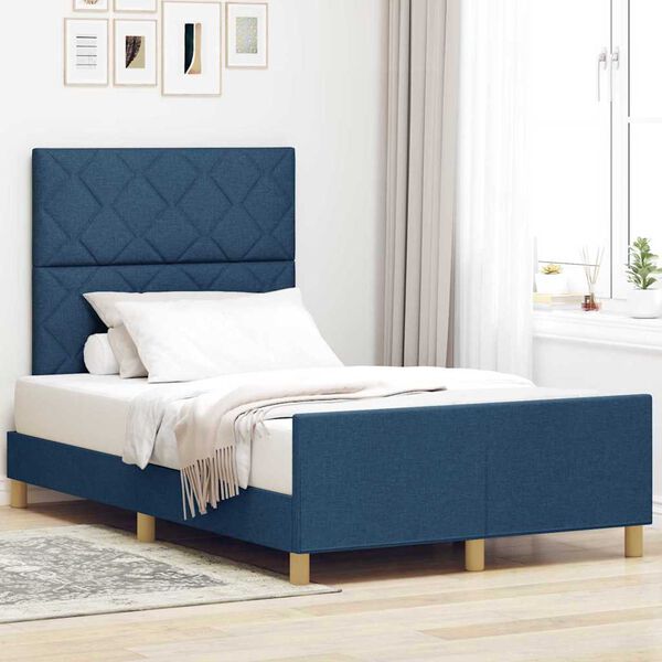 vidaXL Cadru de pat cu headboard albastru 120 x 200 cm țesătură