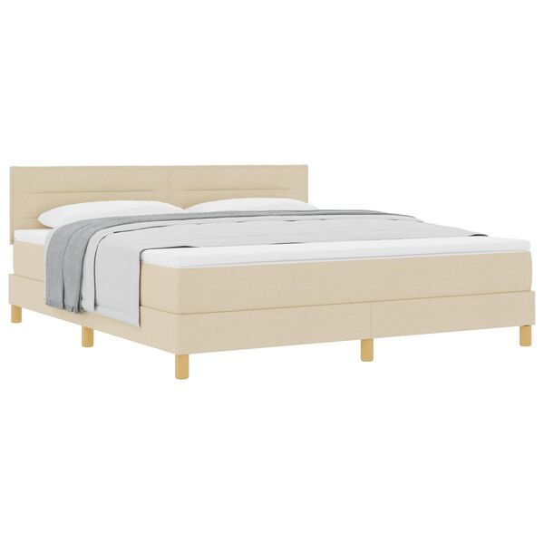 vidaXL Pat cu arcuri cu saltea cu headboard Crem 180 x 200 cm țesătură
