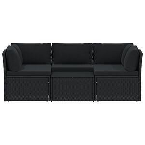 vidaXL Set mobilier de grădină cu perne, 4 piese, negru, poliratan