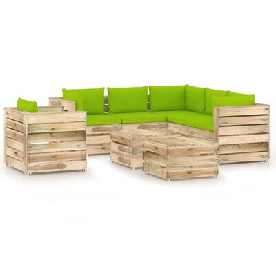 vidaXL Set mobilier grădină cu perne, 8 piese, lemn verde tratat
