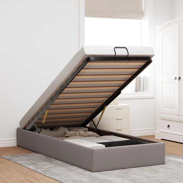 vidaXL Cadru de pat otoman fără saltea Taup 90x200 cm țesătură