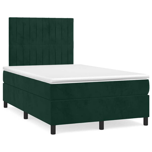 vidaXL Pat box spring cu saltea, verde &icirc;nchis, 120x190 cm, catifea