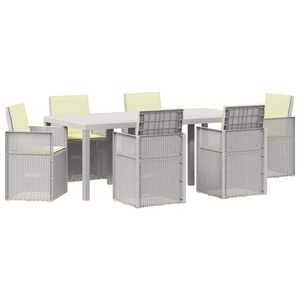 vidaXL Set de masă pentru grădină 7 buc. Alb și crem PP