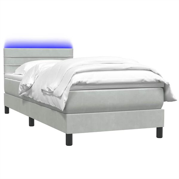 vidaXL Pat cu arcuri cu saltea și LED, gri deschis, 80x210 cm, catifea