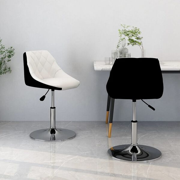 vidaXL Scaune de bucătărie pivotante 2 buc. alb&negru, piele ecologică