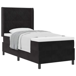 vidaXL Pat cu arcuri cu saltea cu headboard Negru 100 x 200 cm Catifea