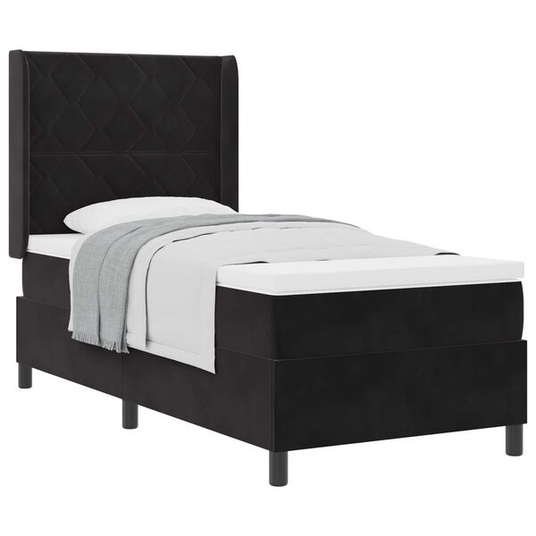 vidaXL Pat cu arcuri cu saltea cu headboard Negru 100 x 200 cm Catifea