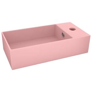 vidaXL Chiuvetă de baie cu preaplin, roz mat, ceramică