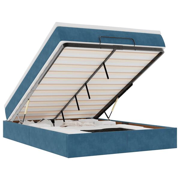 vidaXL Cadru de pat otoman cu saltea Albastru &icirc;nchis 140x190cm catifea