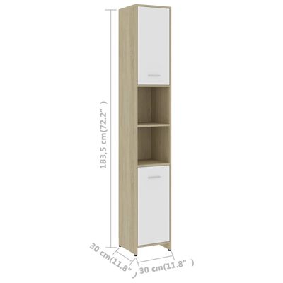 vidaXL Set mobilier baie, 4 piece, alb și stejar Sonoma, PAL