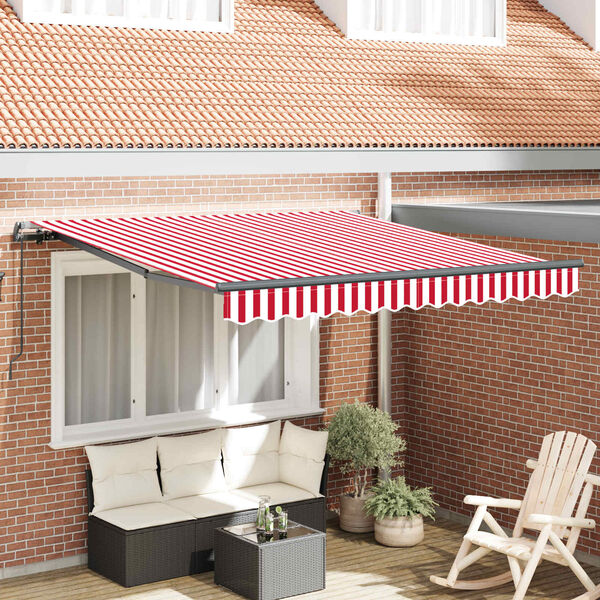 vidaXL Cortina Retractabilă Roșu și Alb 350 x 250 cm Poliester și oțel