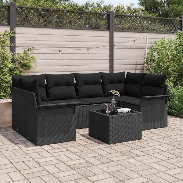 vidaXL Set de canapele pentru grădină 7 pcs Negru Rattan poli