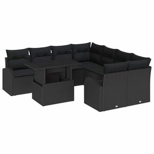 vidaXL Set de canapele pentru grădină 9 buc. Negru poliratan
