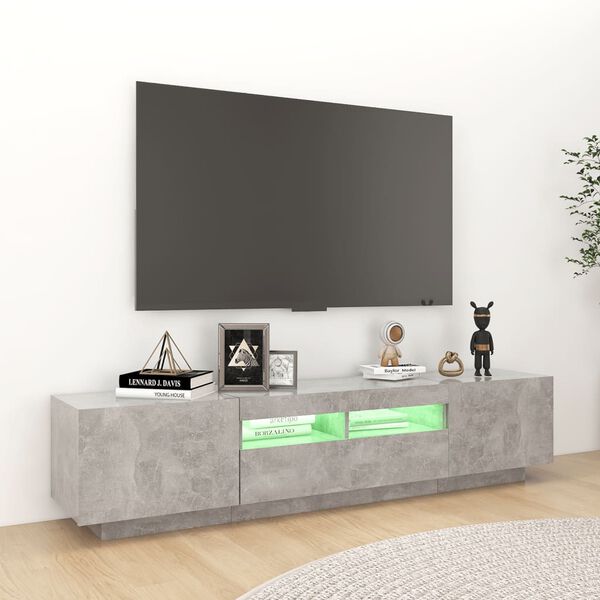 vidaXL Comodă TV cu lumini LED, gri beton, 180x35x40 cm
