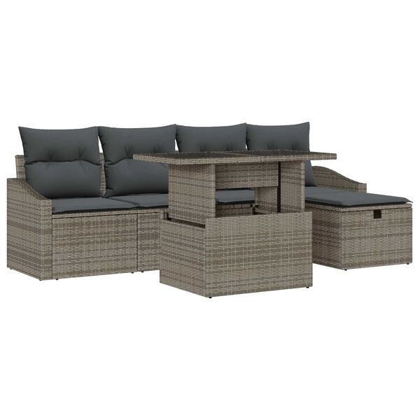 vidaXL Set de canapele pentru grădină cu pernă 6 pcs Gri Rattan poli