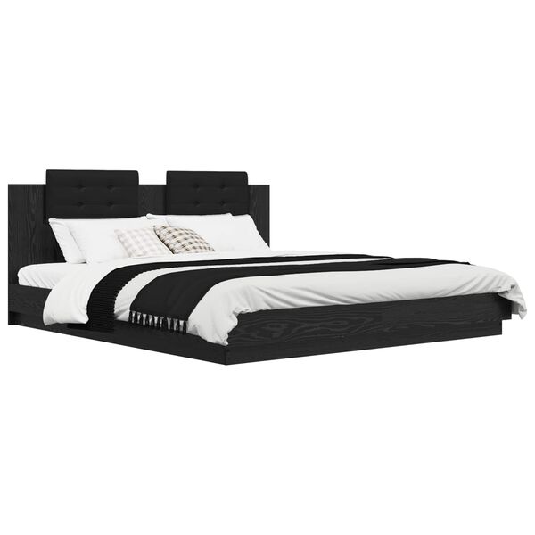vidaXL Cadru de Pat cu Tăblie Stejar Negru 200 x 200 cm Lemn compozit