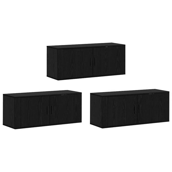 vidaXL Set Dulap TV montat pe perete Pe perete 3 pcs Stejar Negru