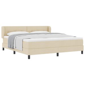 vidaXL Pat cu arcuri cu saltea cu headboard Crem 180 x 200 cm țesătură