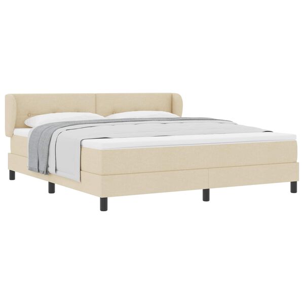 vidaXL Pat cu arcuri cu saltea cu headboard Crem 180 x 200 cm țesătură