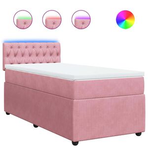 vidaXL Pat box spring cu saltea, roz, 80x200 cm, catifea