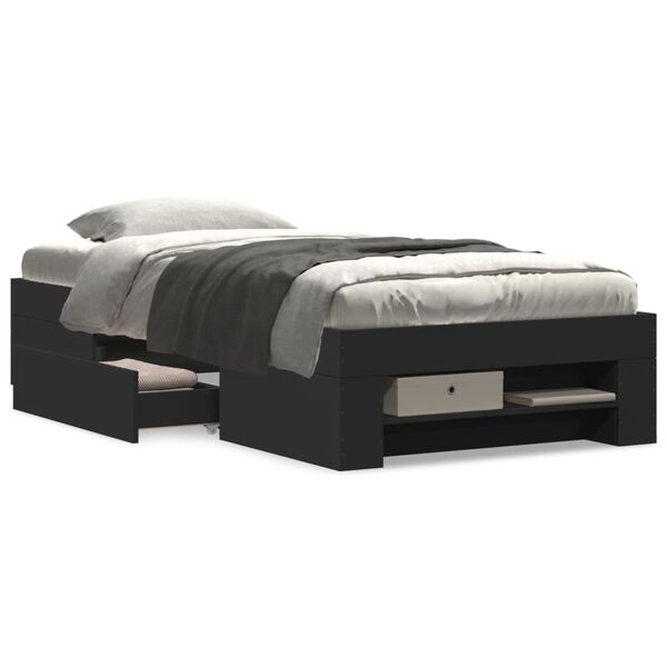 vidaXL Cadru de pat, negru, 100x200 cm, lemn prelucrat