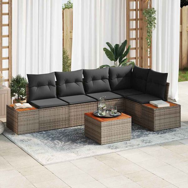 vidaXL Set de canapele pentru grădină cu pernă 6 pcs Gri Rattan poli