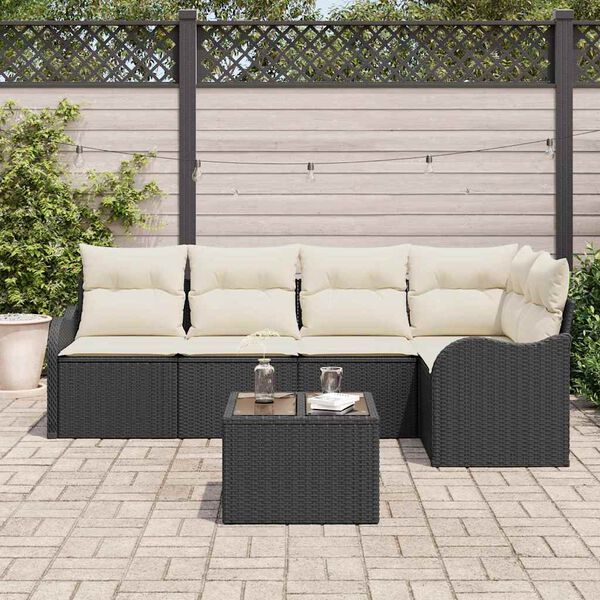 vidaXL Set de canapele pentru grădină cu pernă 6 pcs Negru Rattan poli