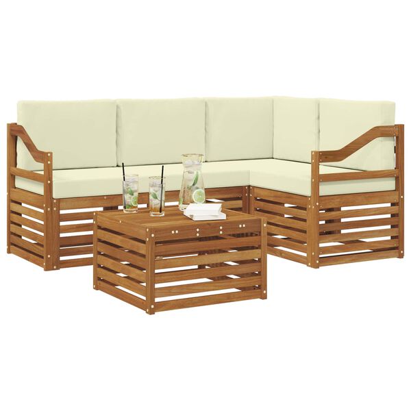 vidaXL Seturi de mobilier cu pernă 5 pcs Natural și Crem Lemn compozit
