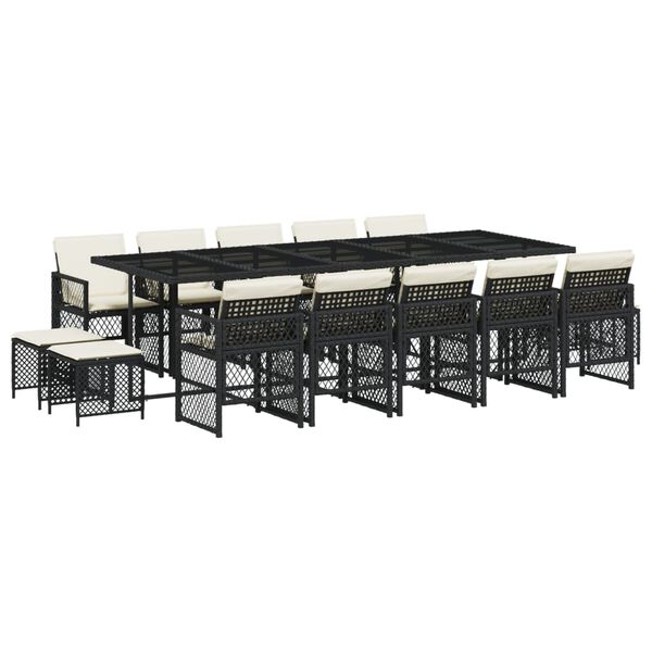 vidaXL Set mobilier de grădină cu perne, 15 piese, negru, poliratan