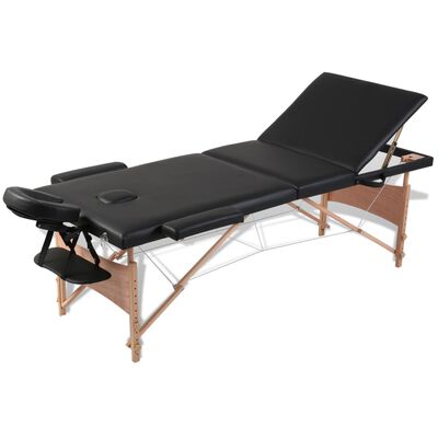 vidaXL Masă de masaj pliabilă, 3 zone, negru, cadru din lemn