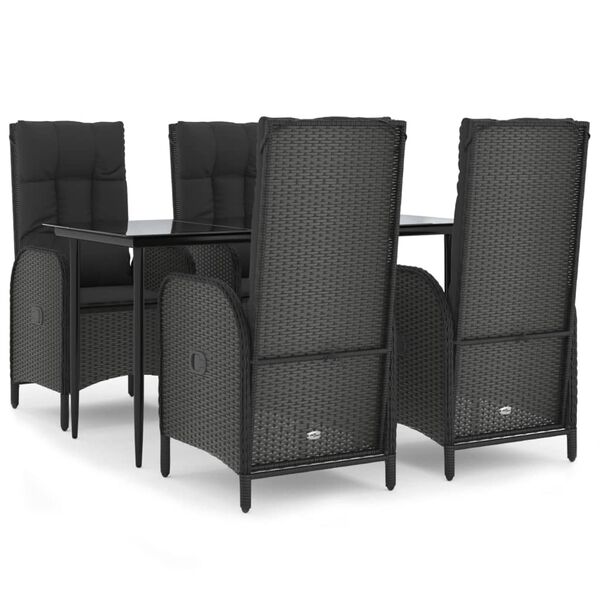 vidaXL Set mobilier de grădină cu perne, 5 piese, negru, poliratan