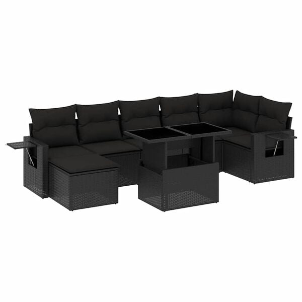 vidaXL Set mobilier de grădină cu perne, 8 piese, negru, poliratan