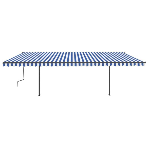 vidaXL Copertină retractabilă automat, cu st&acirc;lpi, albastru&alb, 6x3 m
