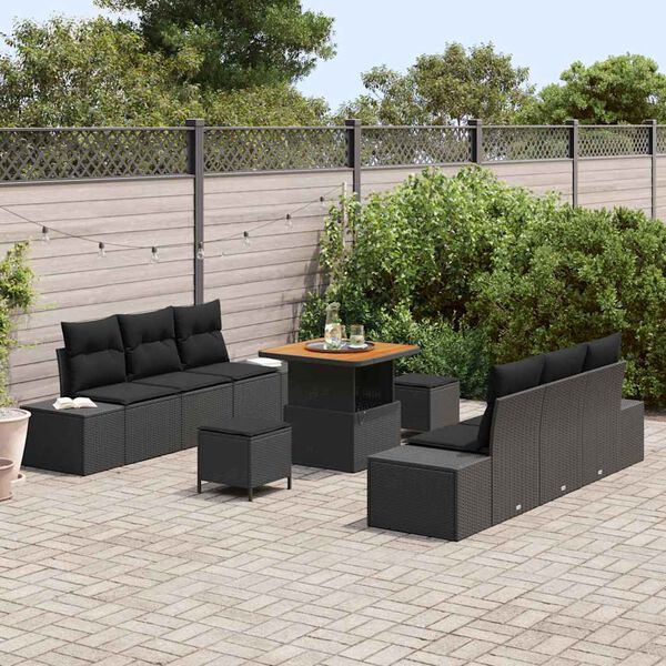 vidaXL Set de canapele pentru grădină cu pernă 9 pcs Negru Rattan poli