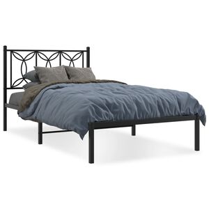 vidaXL Cadru de pat din metal cu tăblie, negru, 107x203 cm